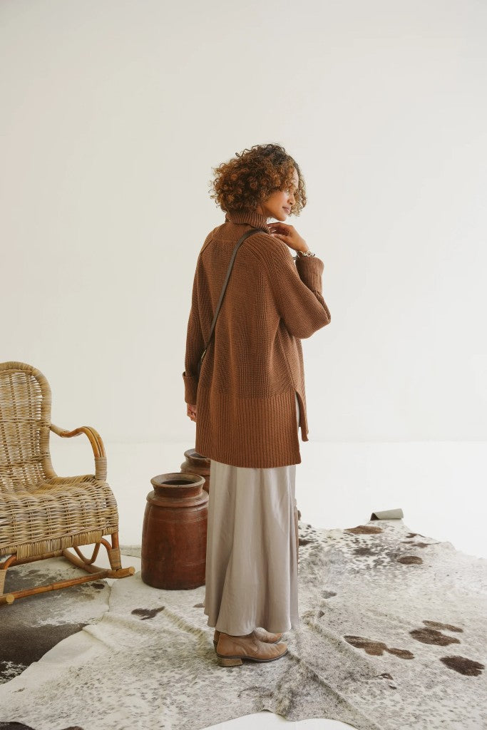 Morgan Cotton Funnel Neck Knit in Karoo