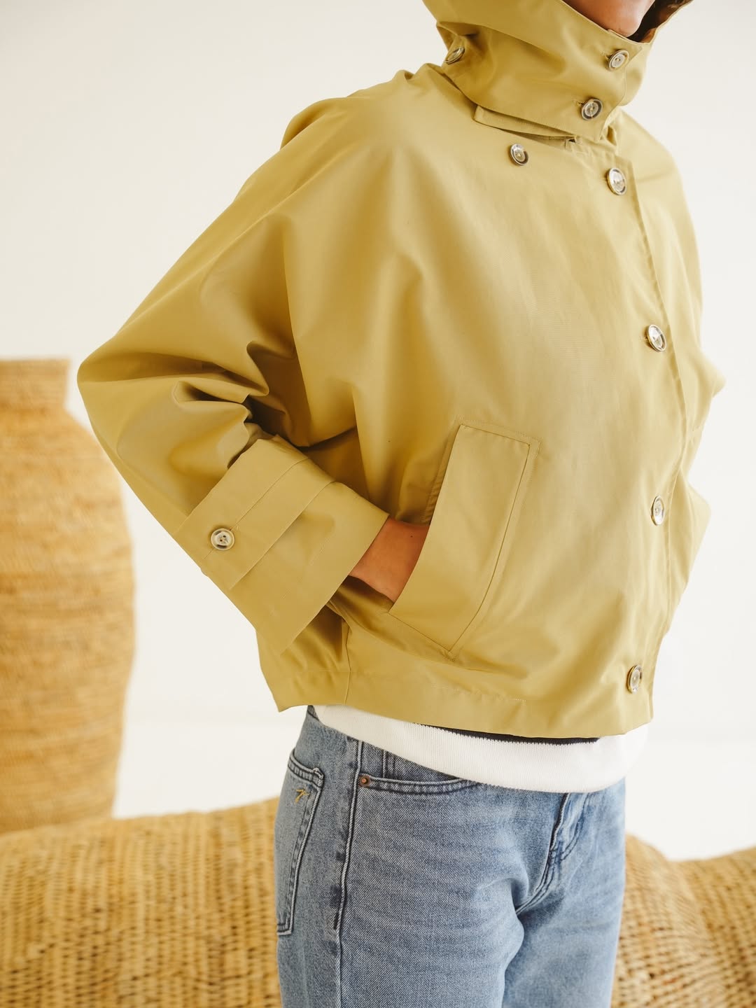 Nia Cotton Blend Batwing Jacket in Camel
