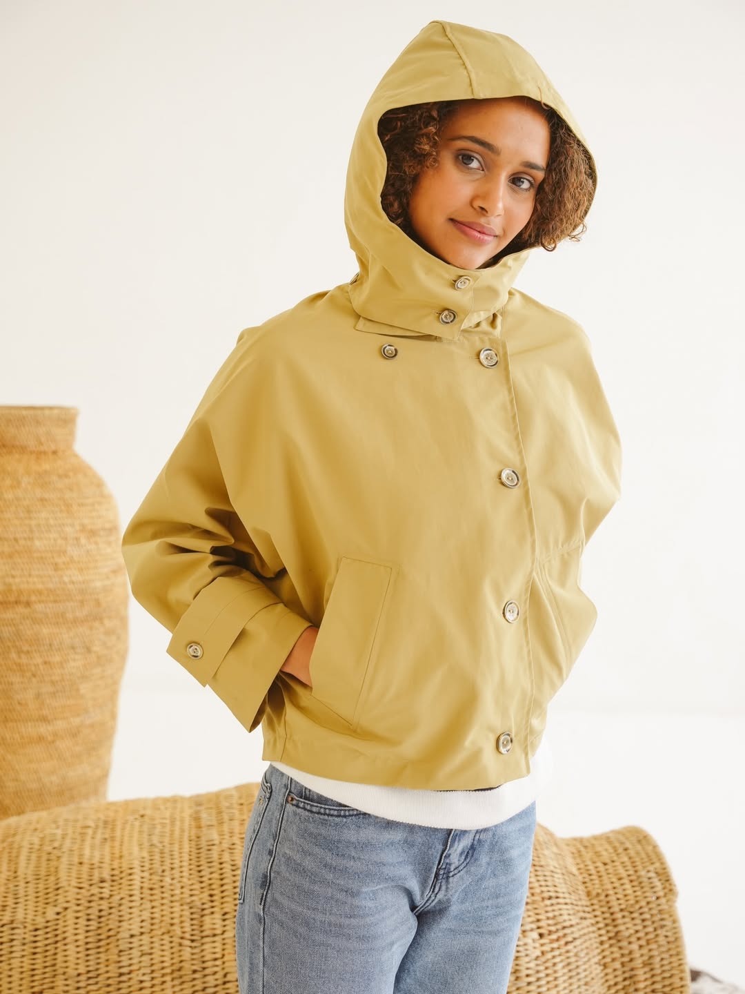 Nia Cotton Blend Batwing Jacket in Camel