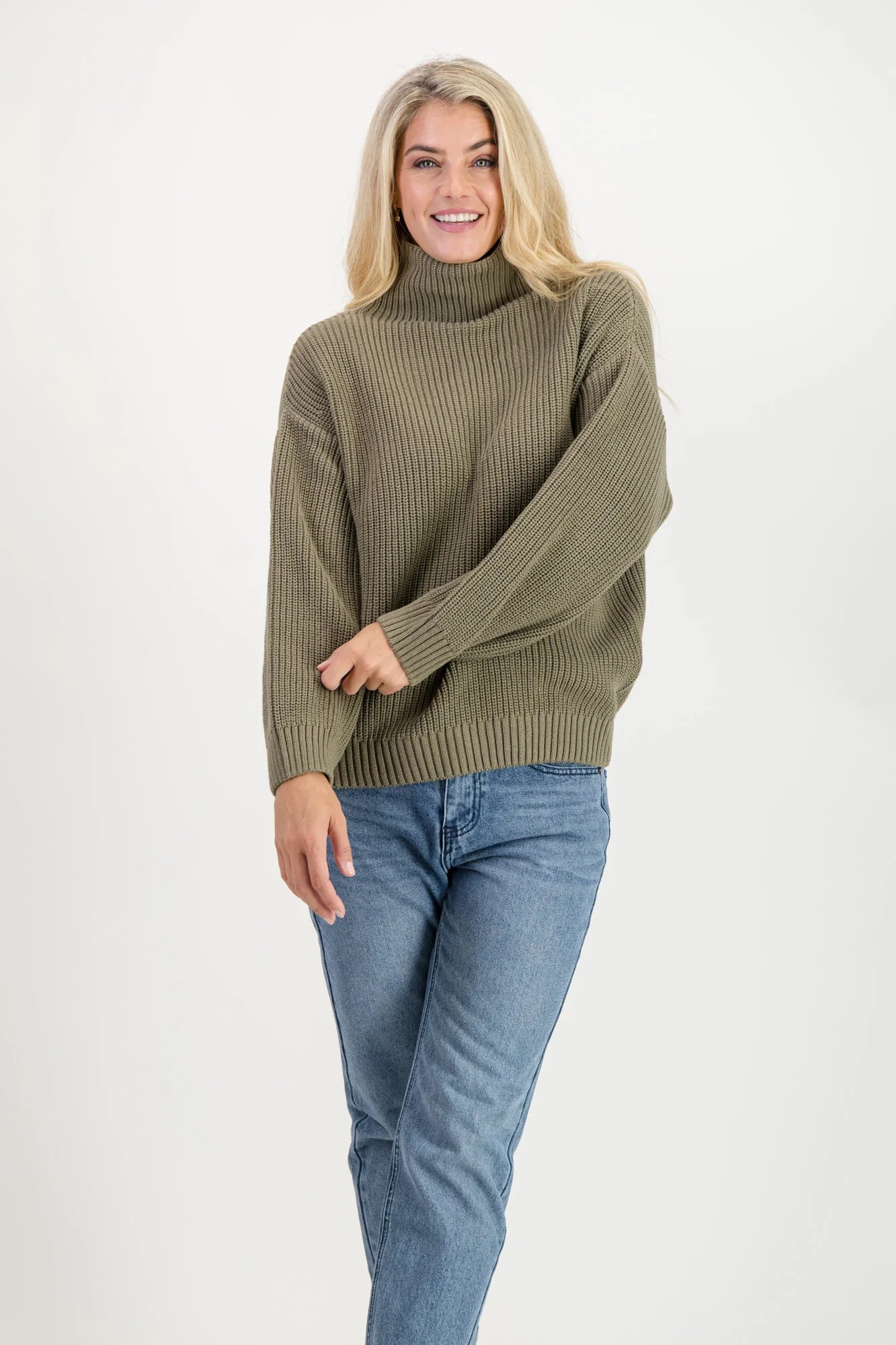Paige Cotton Mock-neck Knit in Kelp