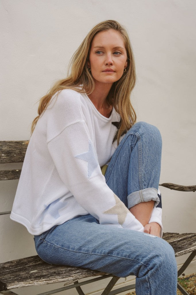 Petal Cotton Boxy Knit in Multi Star