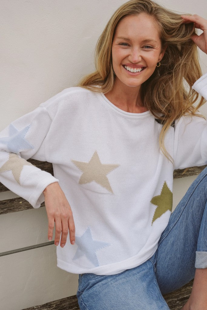 Petal Cotton Boxy Knit in Multi Star