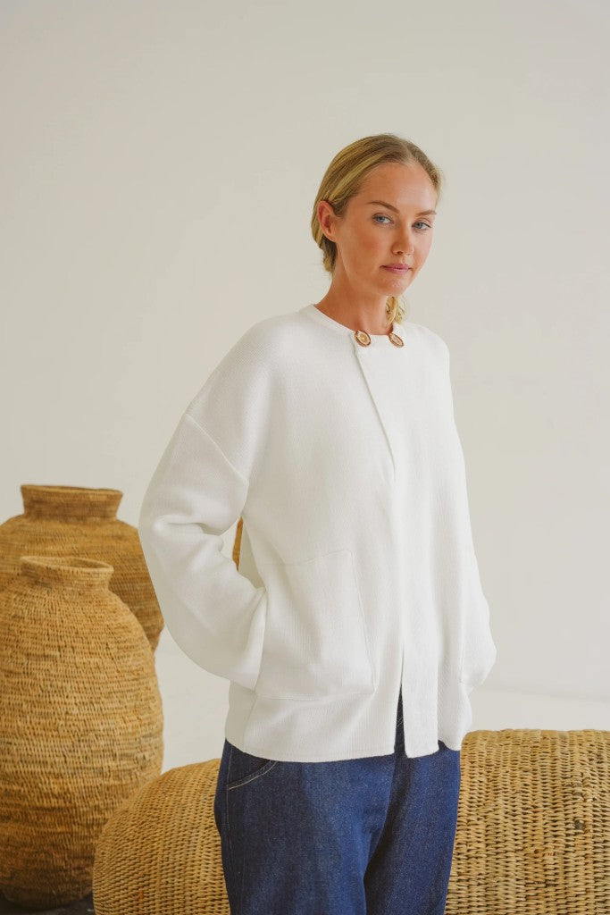 Sally Cotton Knit Jacket in Linen
