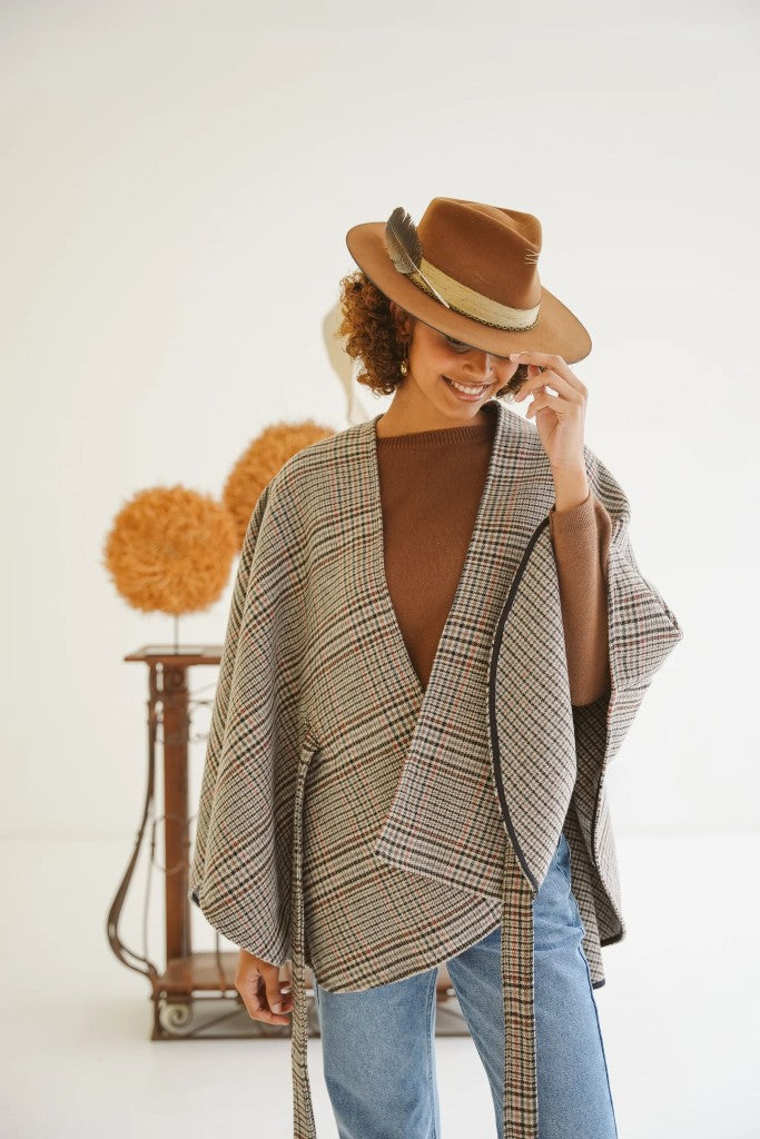 Sarah Wool-Blend Poncho in Tweed