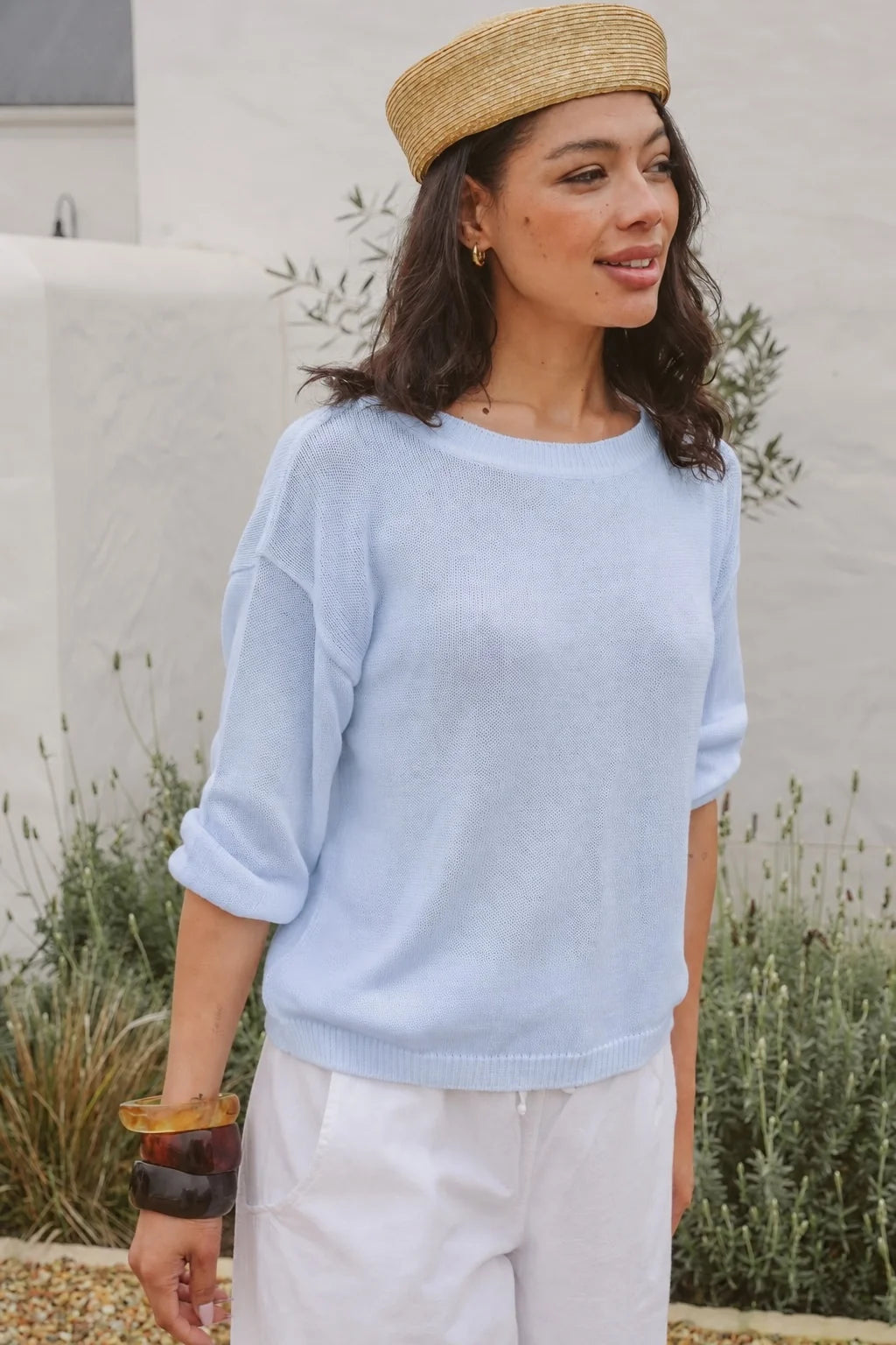 Tessa Cotton Round Neck Knit in Salt