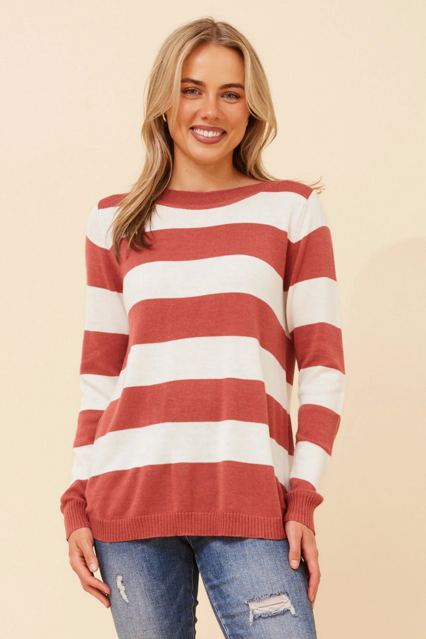 Stripe Knit Pullover in Rosewood