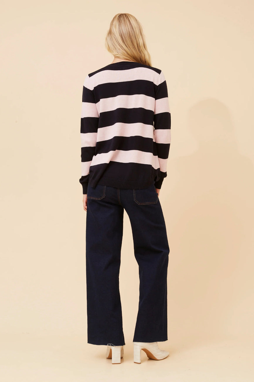 Stripe Knit Pullover in Navy / Pink