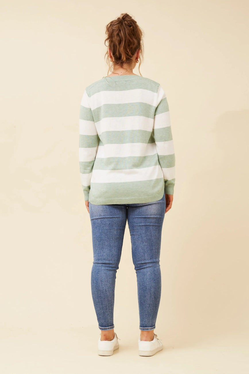 Stripe Knit Pullover in Sage