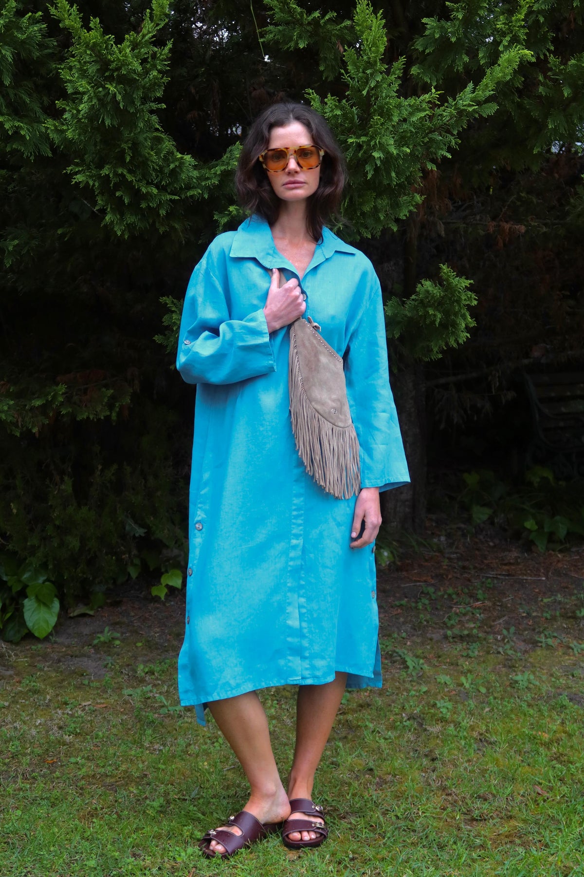 Long Linen Tunic Shirt Dress in La Med