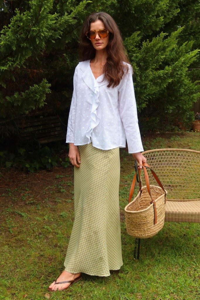 Bias Cut Elasticated Skirt in Green Check