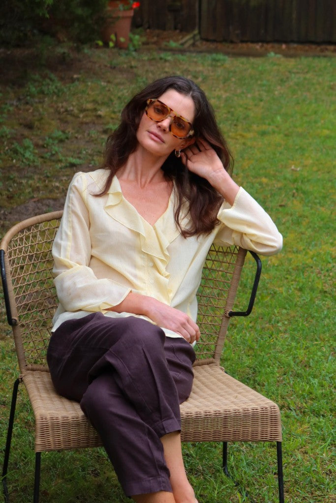 Frill Front Blouse in Yellow Checks