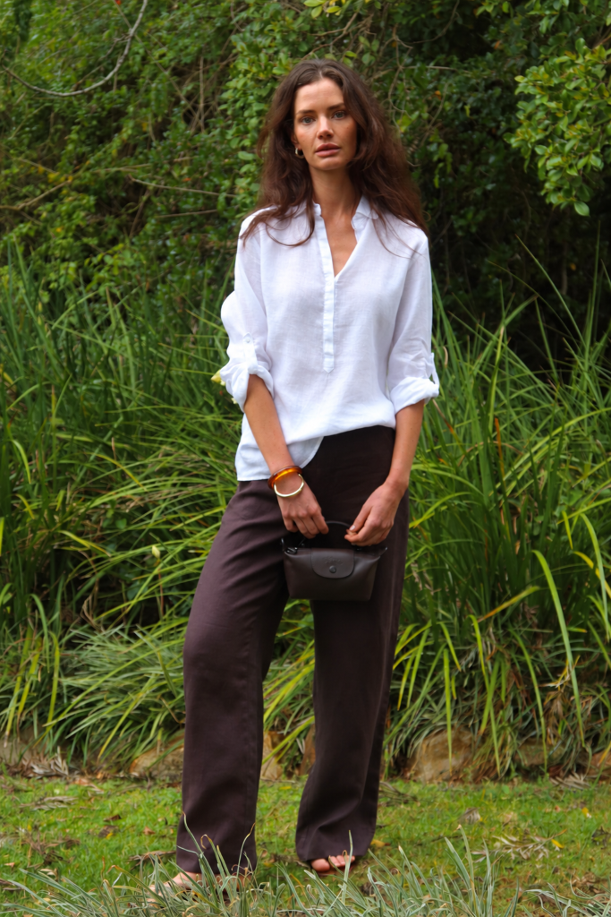 Wide Leg Linen Pant in Espresso
