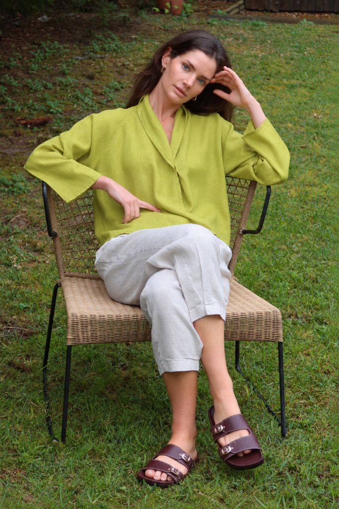 Shirt w/ Crossover Front in Matcha