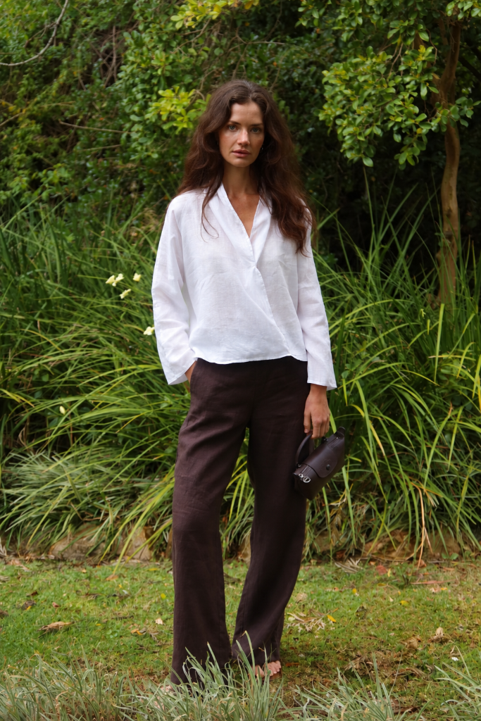 Wide Leg Linen Pant in Espresso