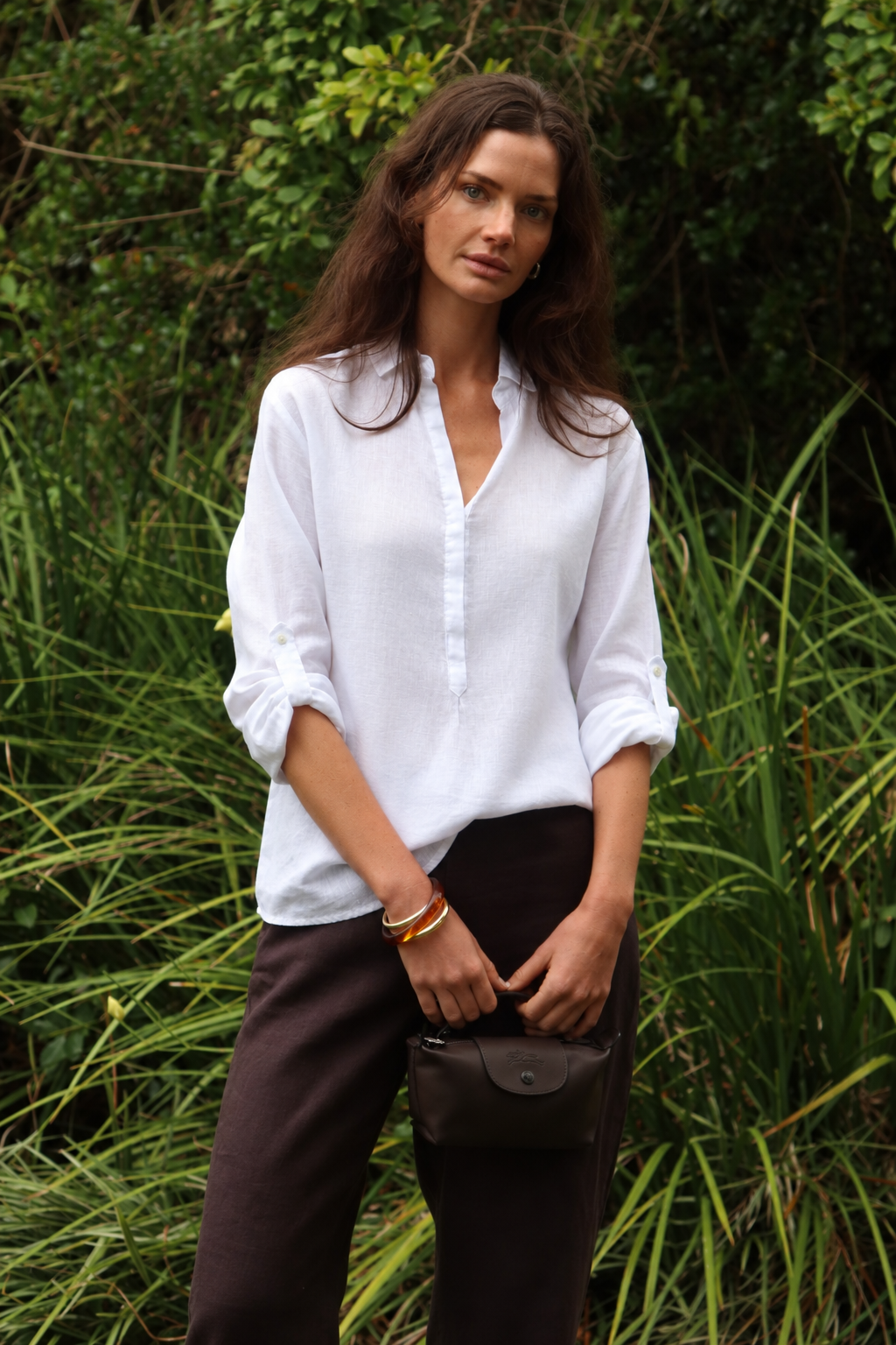 Linen Tab Shirt in White