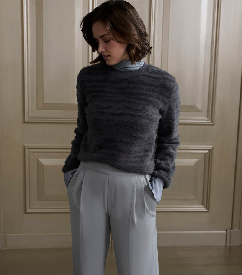 Fur Jacquard Sweater in Dark Metal Grey
