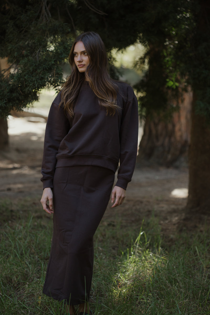 Brushed Fleece Track Top in Chocolate