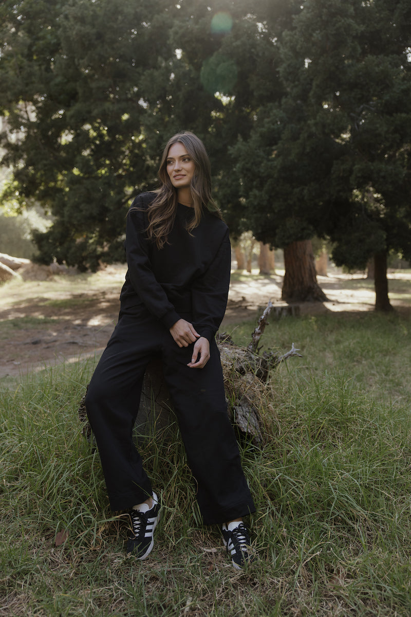 Brushed Fleece Track Top in Black