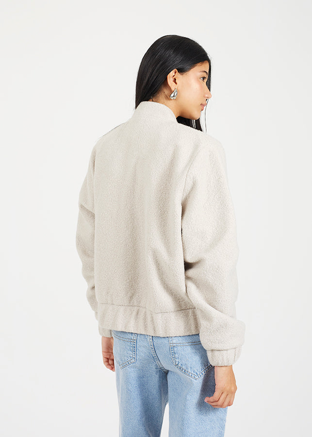Lash Boucle Bomber Jacket in Cream