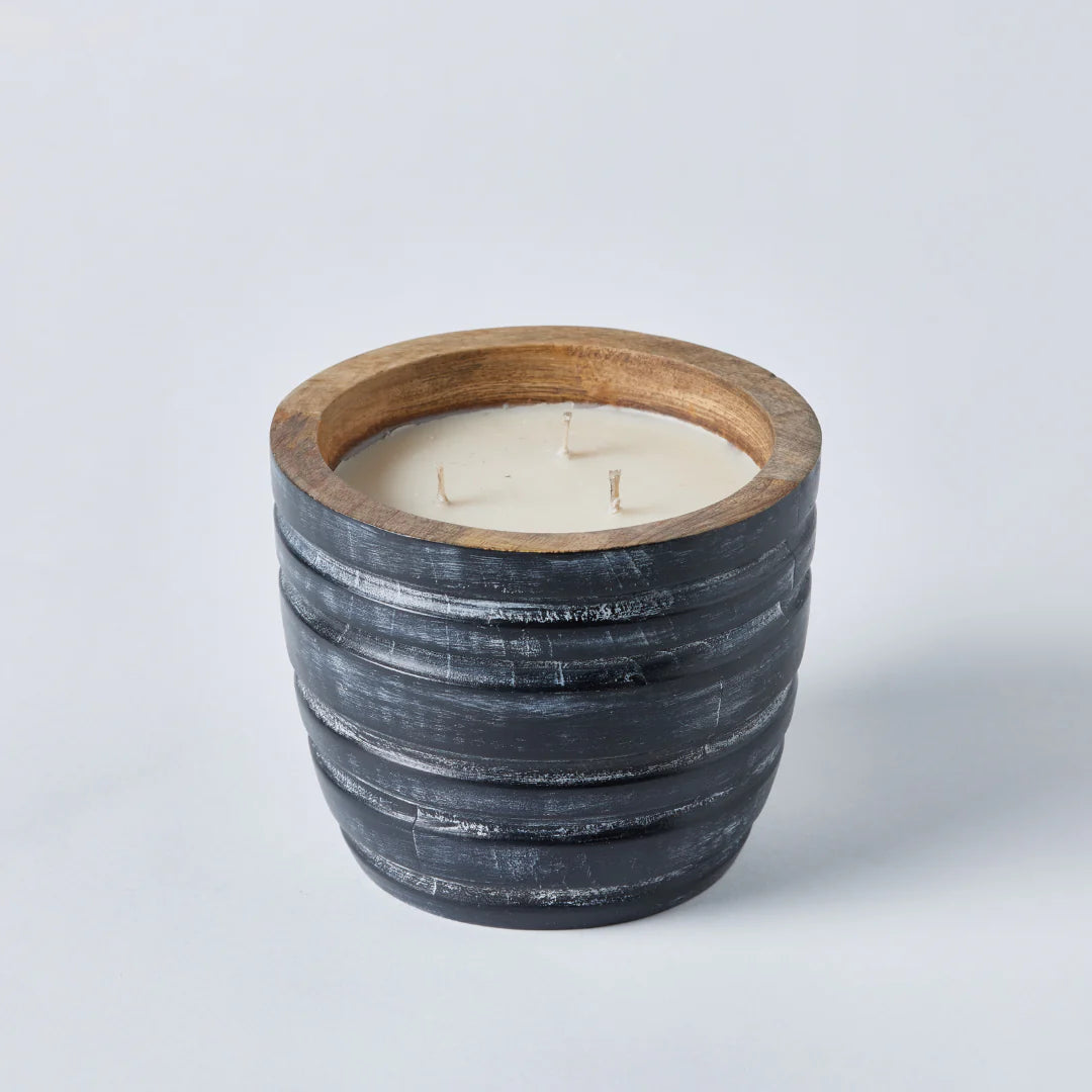 Vanilla Scented Soy Wax Mango Wood Candle in Stone Wash