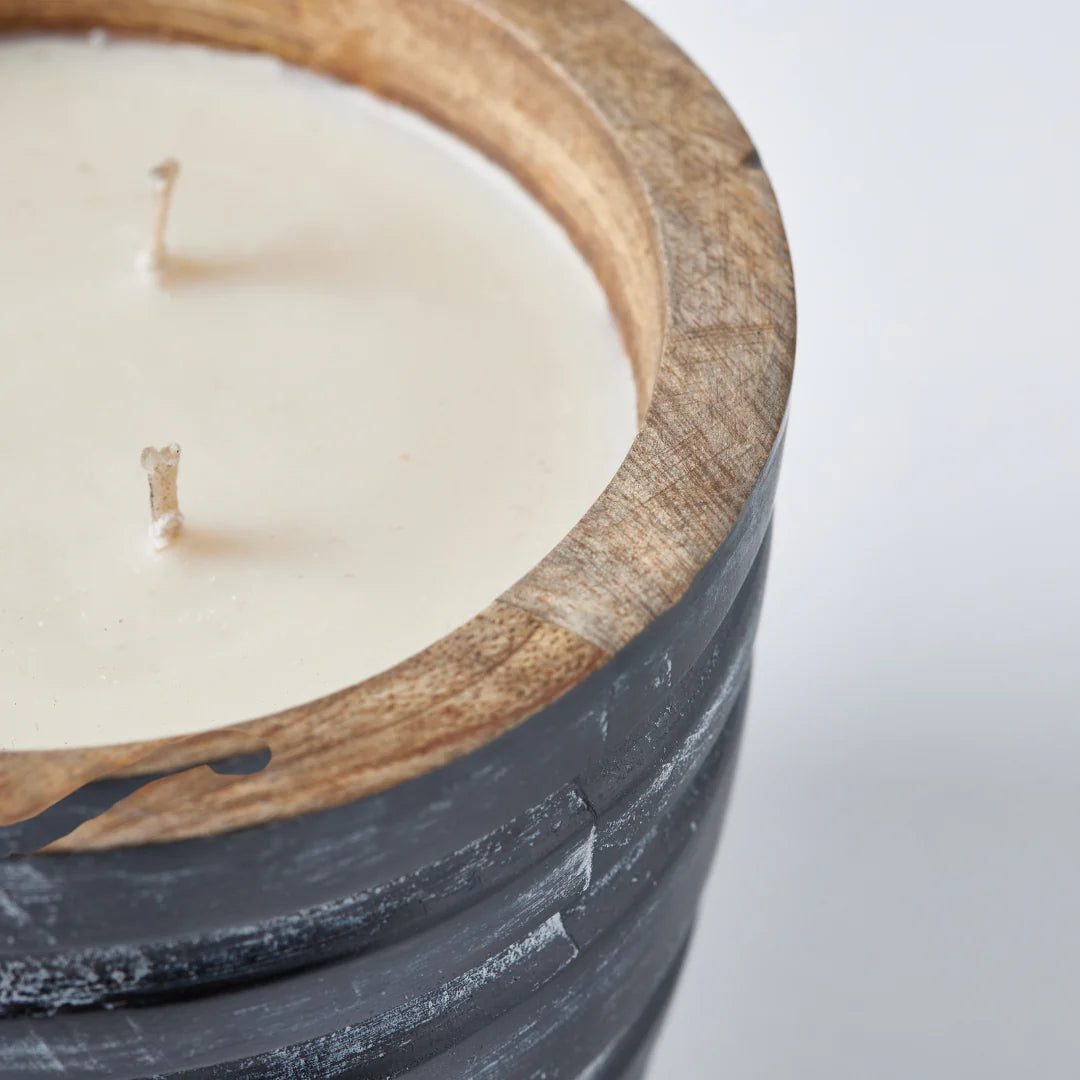 Vanilla Scented Soy Wax Mango Wood Candle in Stone Wash