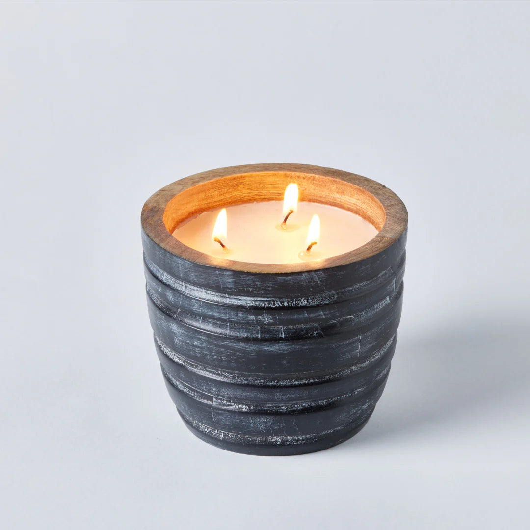 Vanilla Scented Soy Wax Mango Wood Candle in Stone Wash