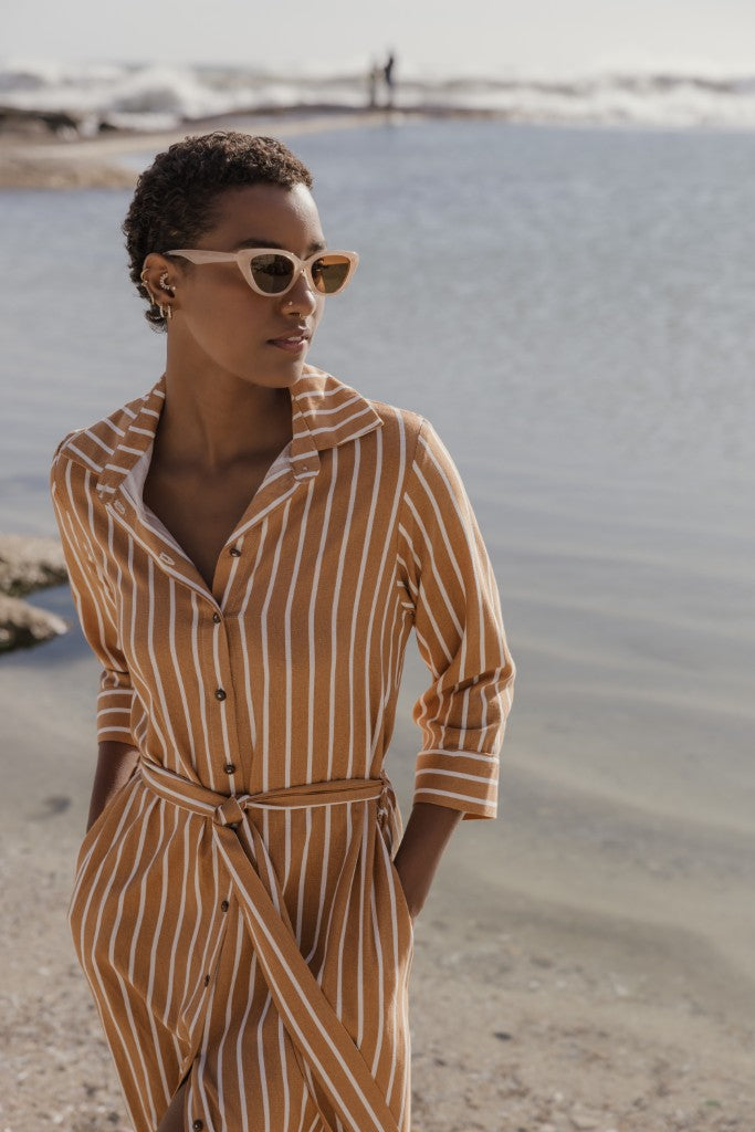 Long Shirt Dress in Spiced Stripe Linen