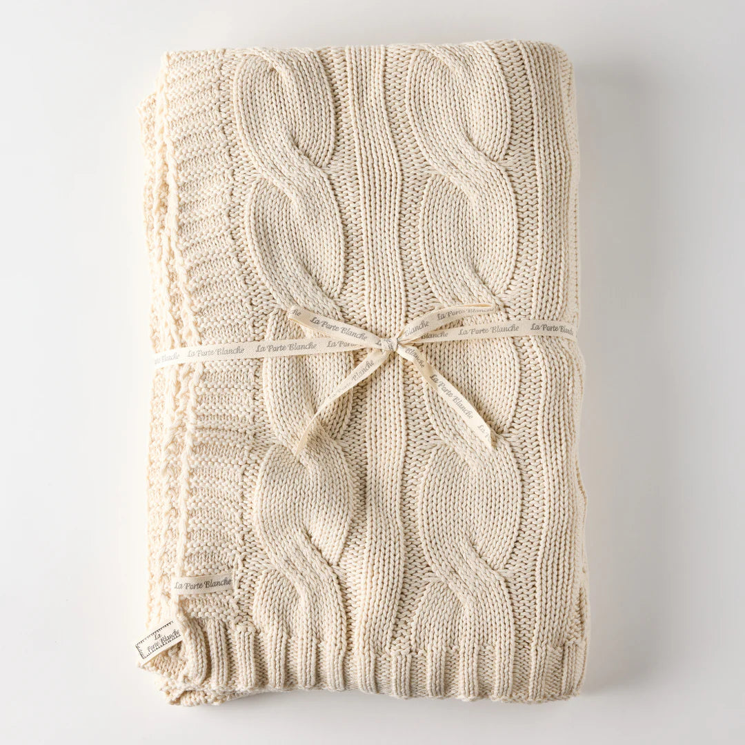 Cable Knit Cotton Throw in Natural