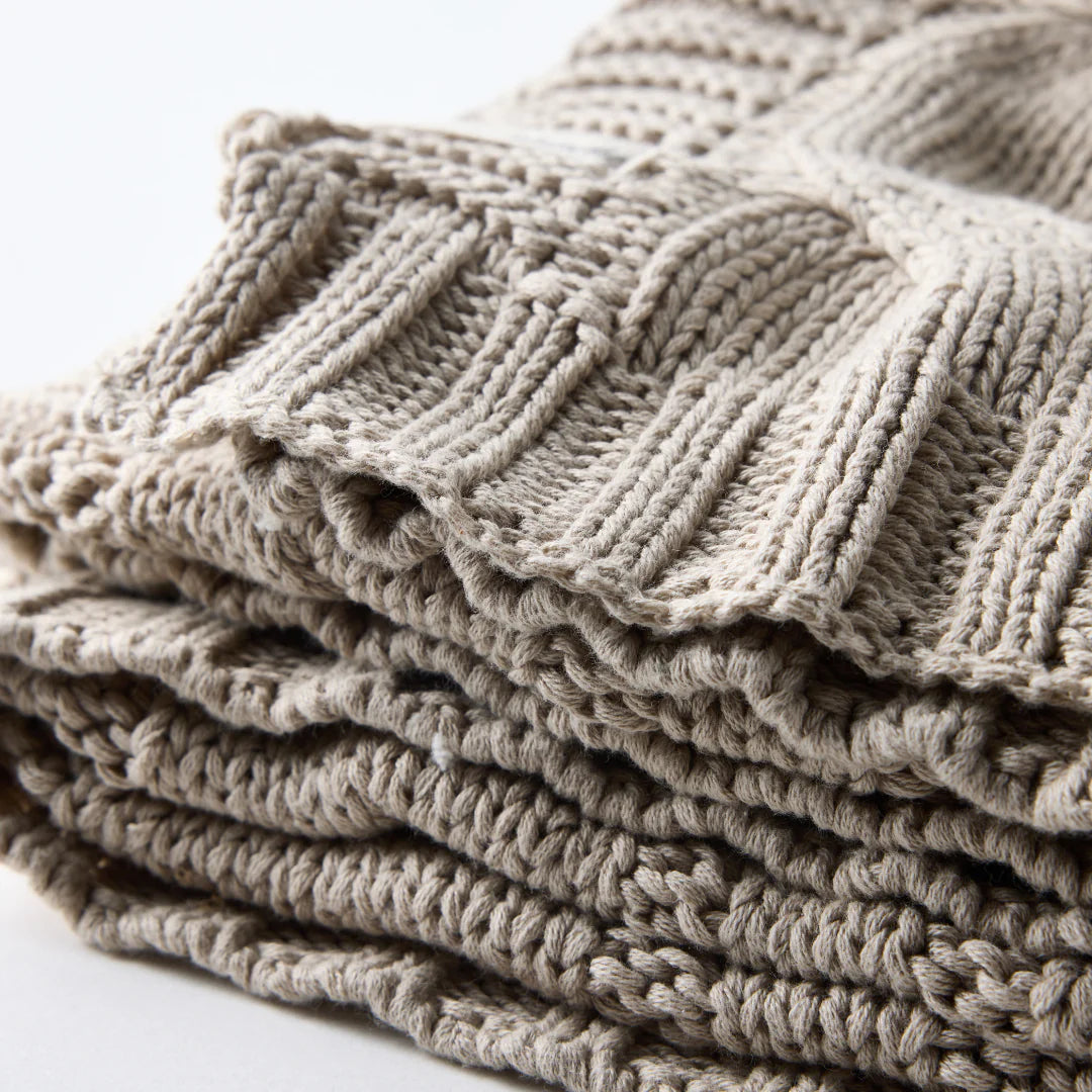Cable Knit Cotton Throw in Pale Whisper
