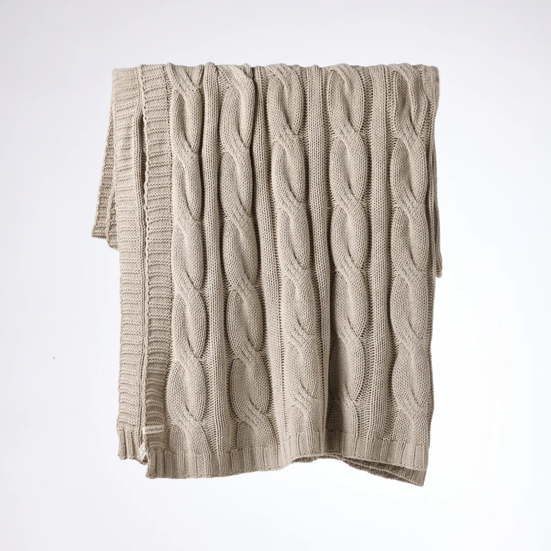 Cable Knit Cotton Throw in Pale Whisper