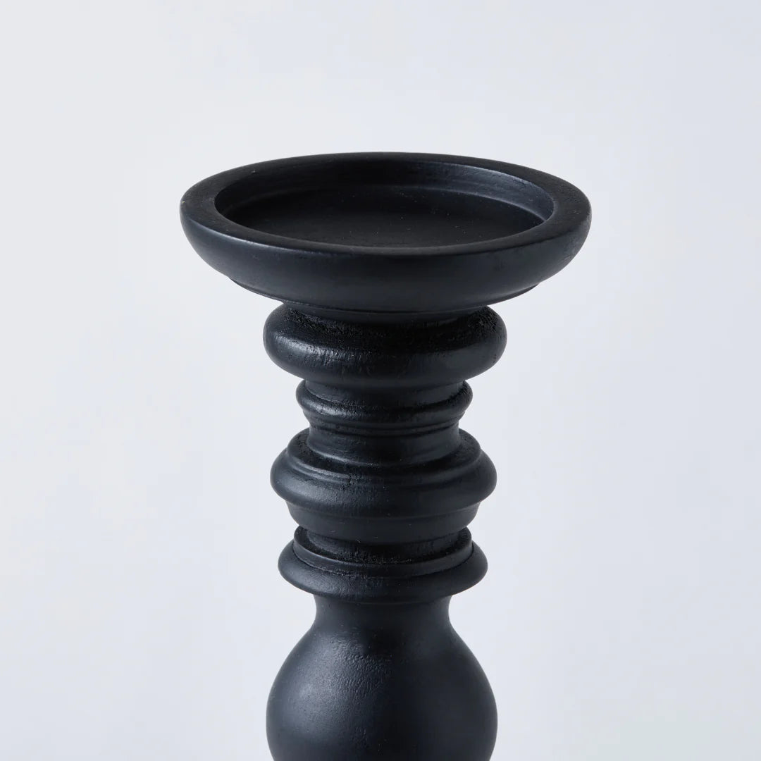 Mango Wood Candle Stick Matte Black