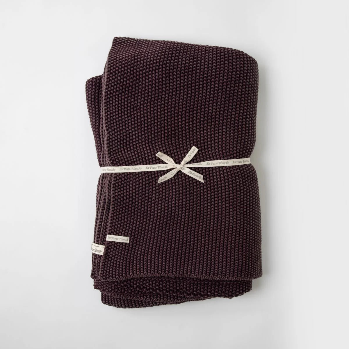 Stone Wash Moss Knit Cotton Throw in Aubergine