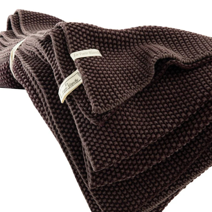 Stone Wash Moss Knit Cotton Throw in Aubergine