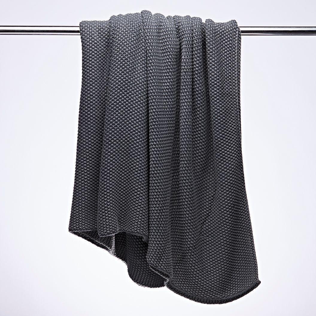 Stone Wash Moss Knit Cotton Throw in Fossil Grey