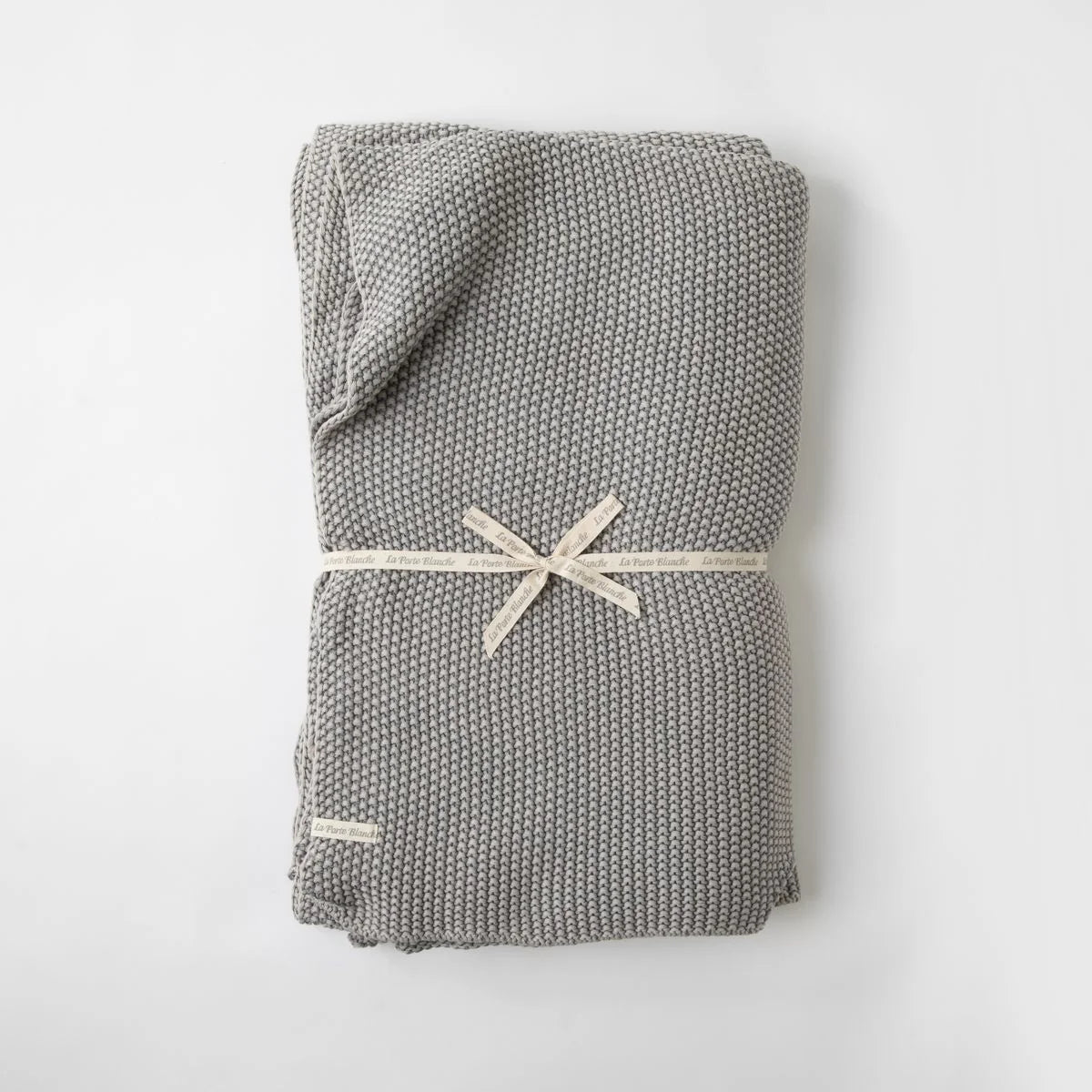 Stone Wash Moss Knit Cotton Throw in Pebble Grey
