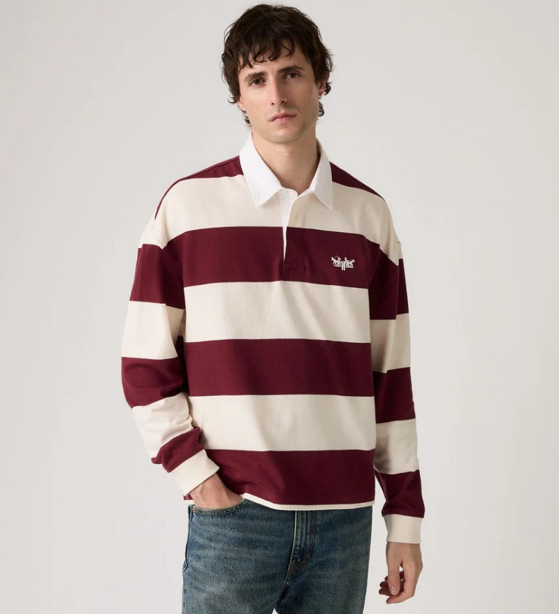 Hudson Boxy Rugby Top in Oxblood Red Stripe