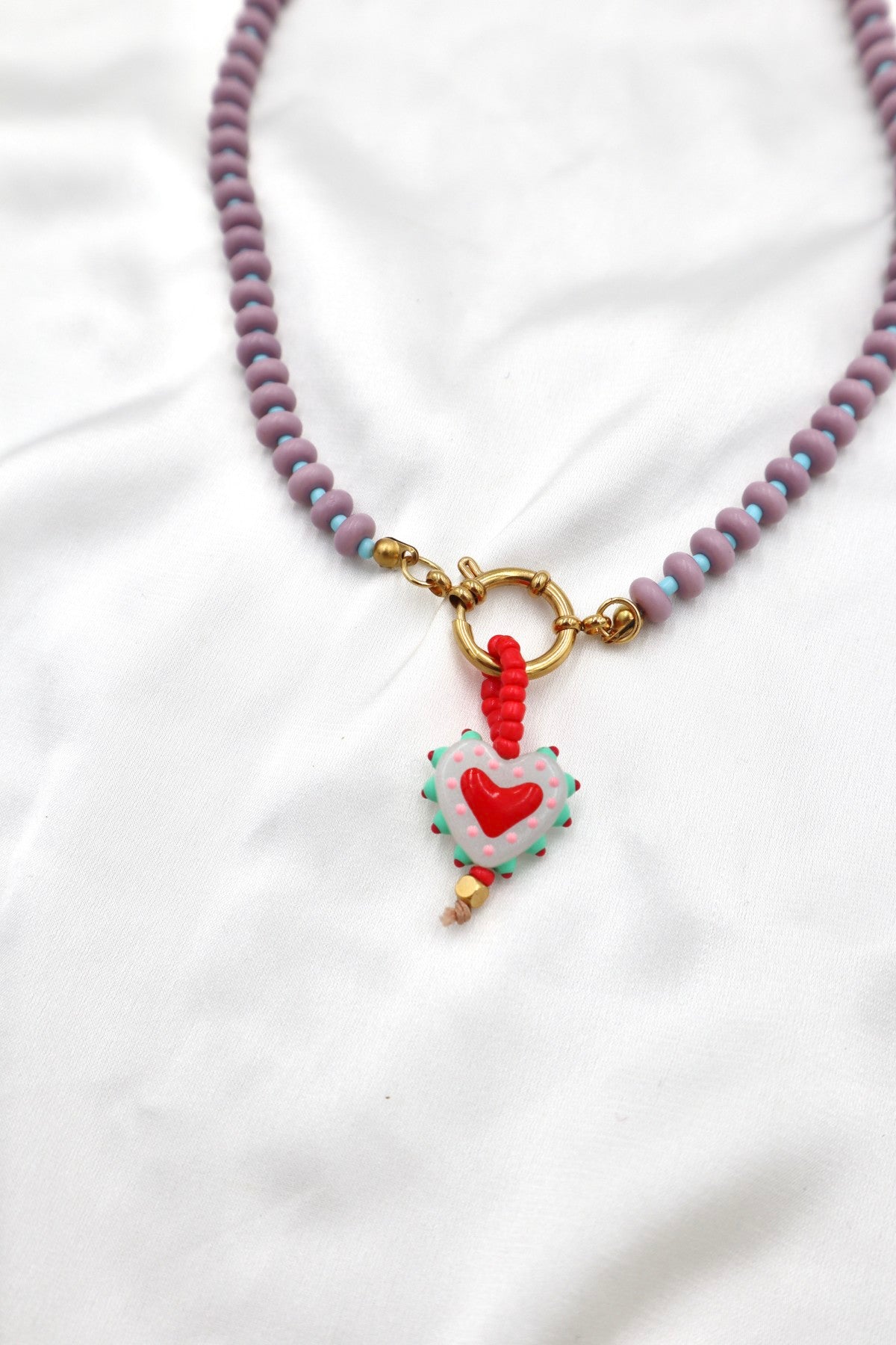 Lisboa Two Tone Charm Necklace in Lilac / Blue / Wild Heart