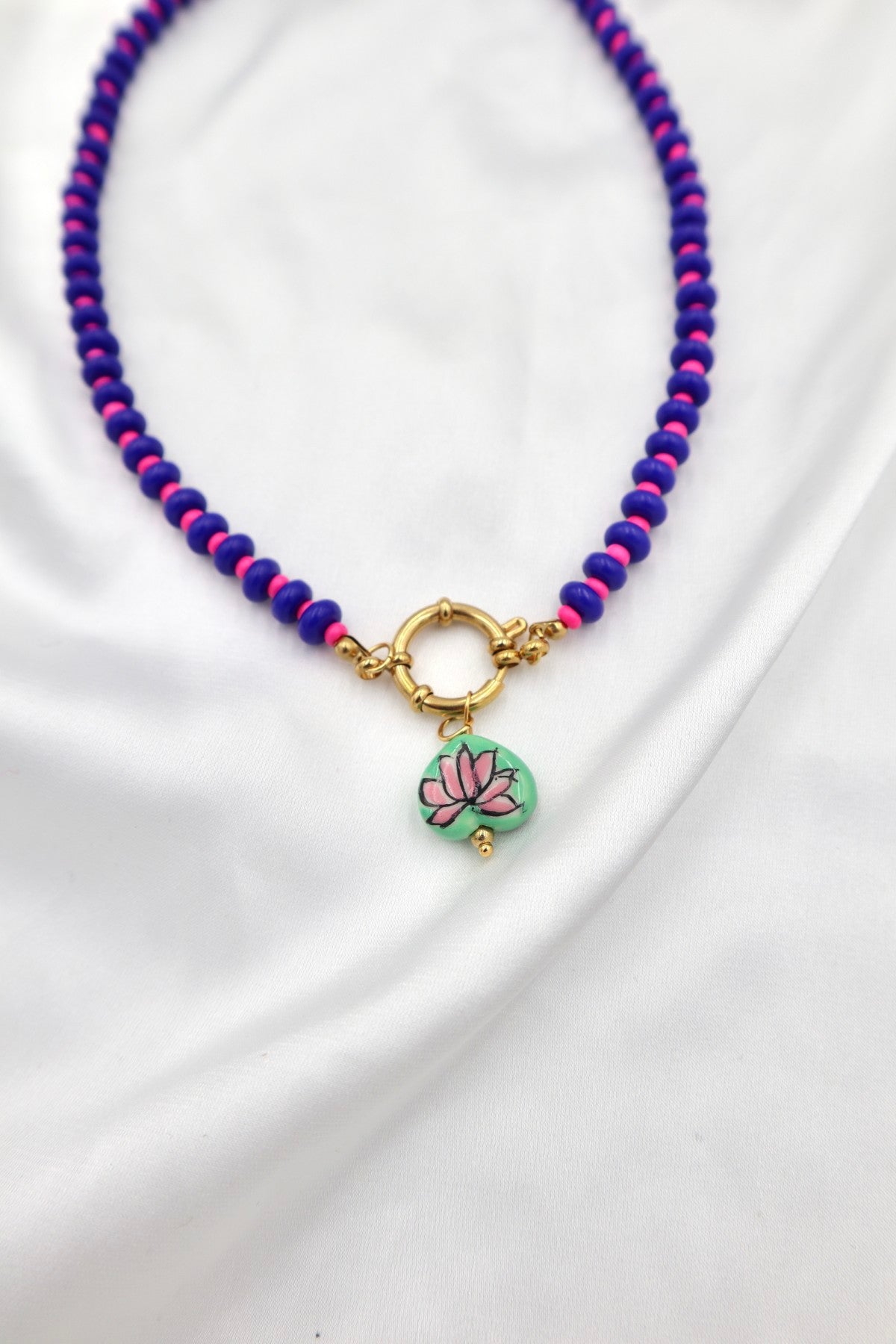 Lisboa Two Tone Charm Necklace in Cobalt / Hot Pink / Lotus