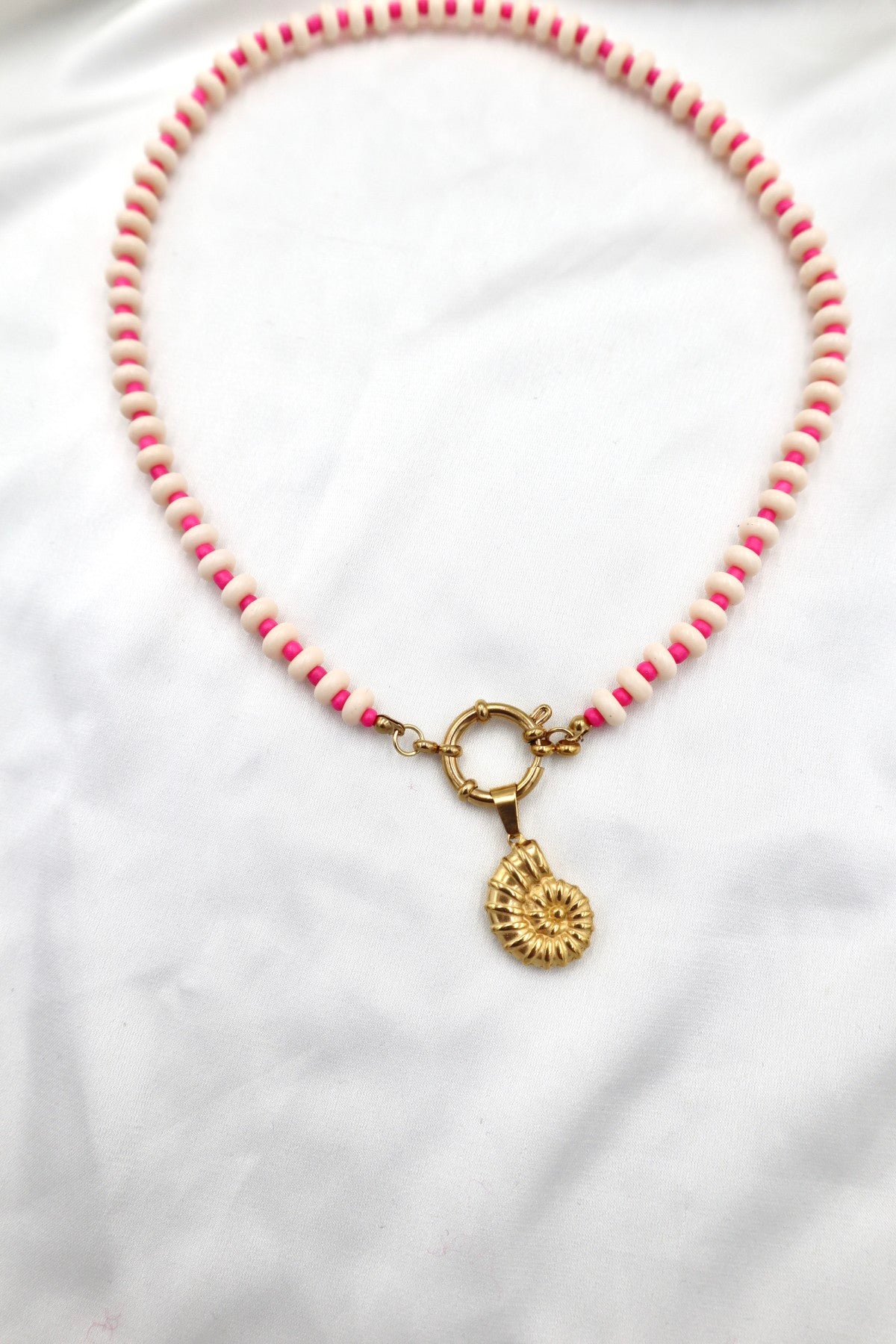 Lisboa Two Tone Charm Necklace in Cream / Hot Pink / Shell