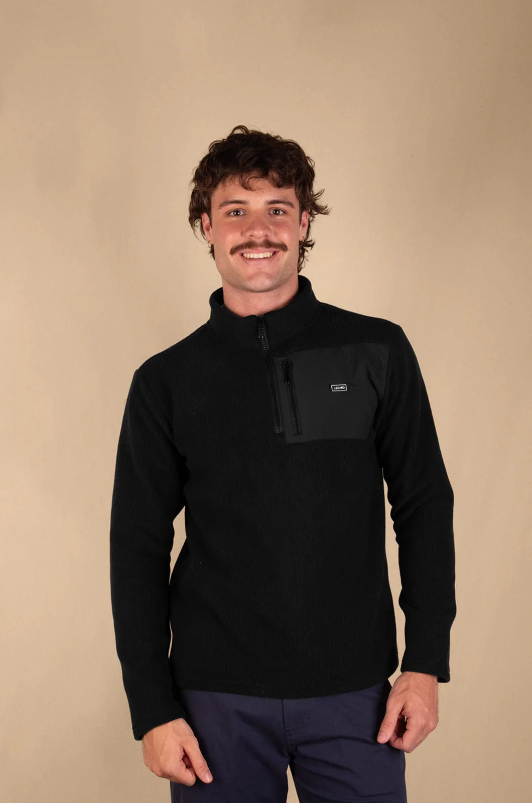 Grainy 1/3 Zip Pullover in Black