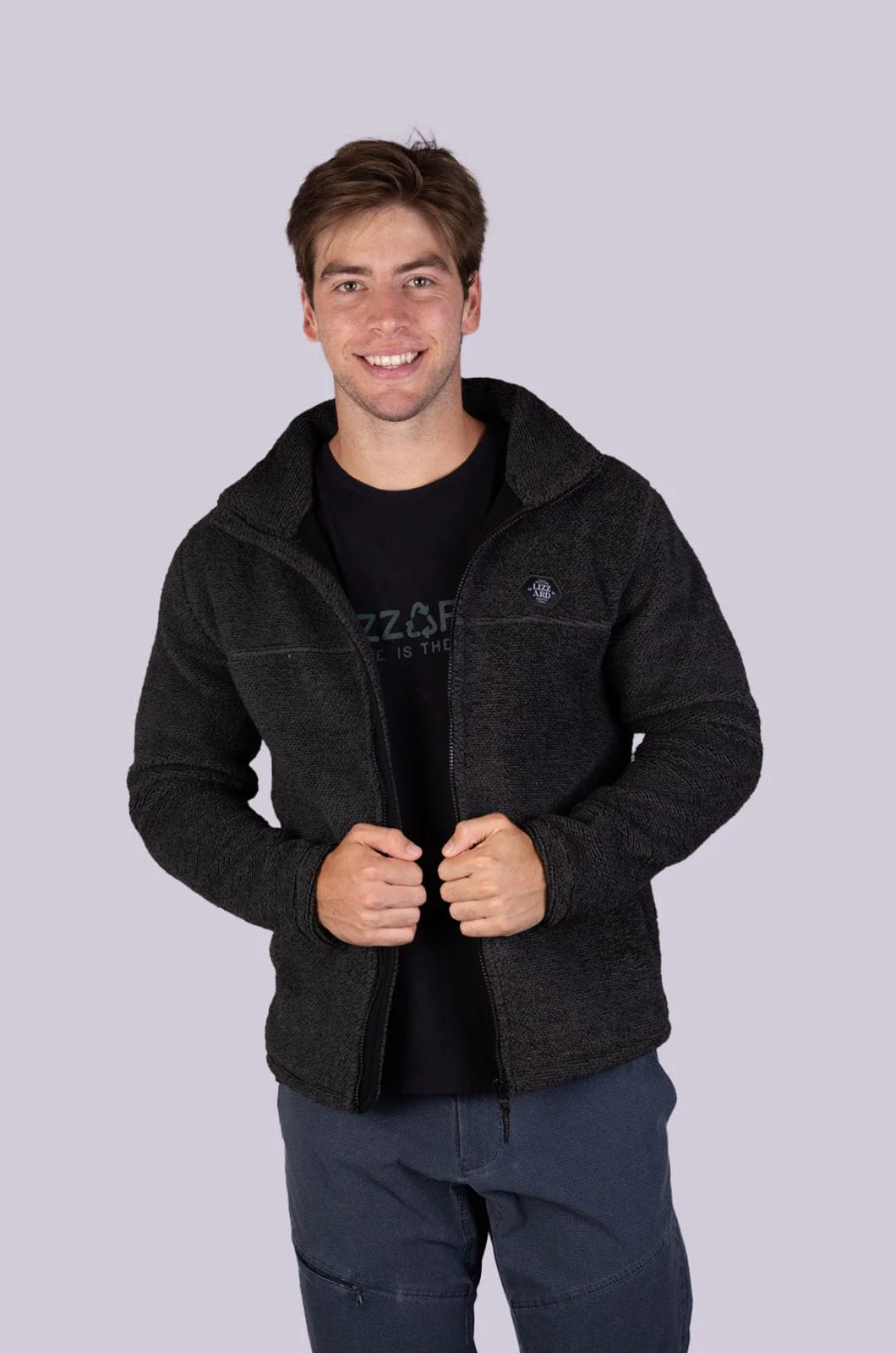 Jackton Zip Through Sweater in Dark Grey / Black