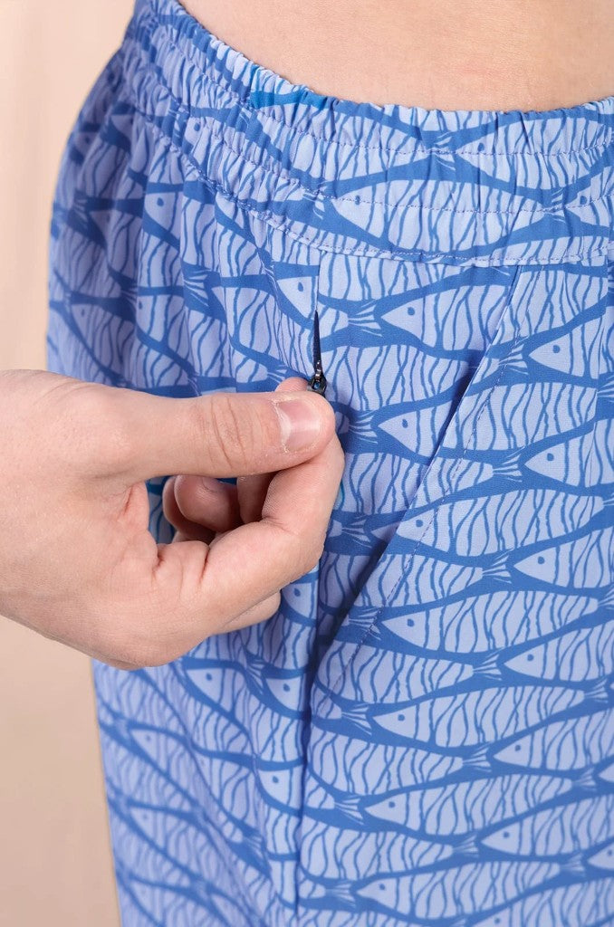 Vince Elasticated Boardie in Blue Fish
