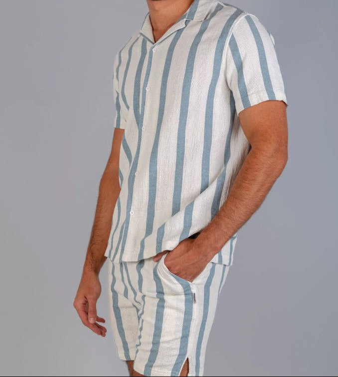 Zak Cotton Woven Shirt in Blue Stripe
