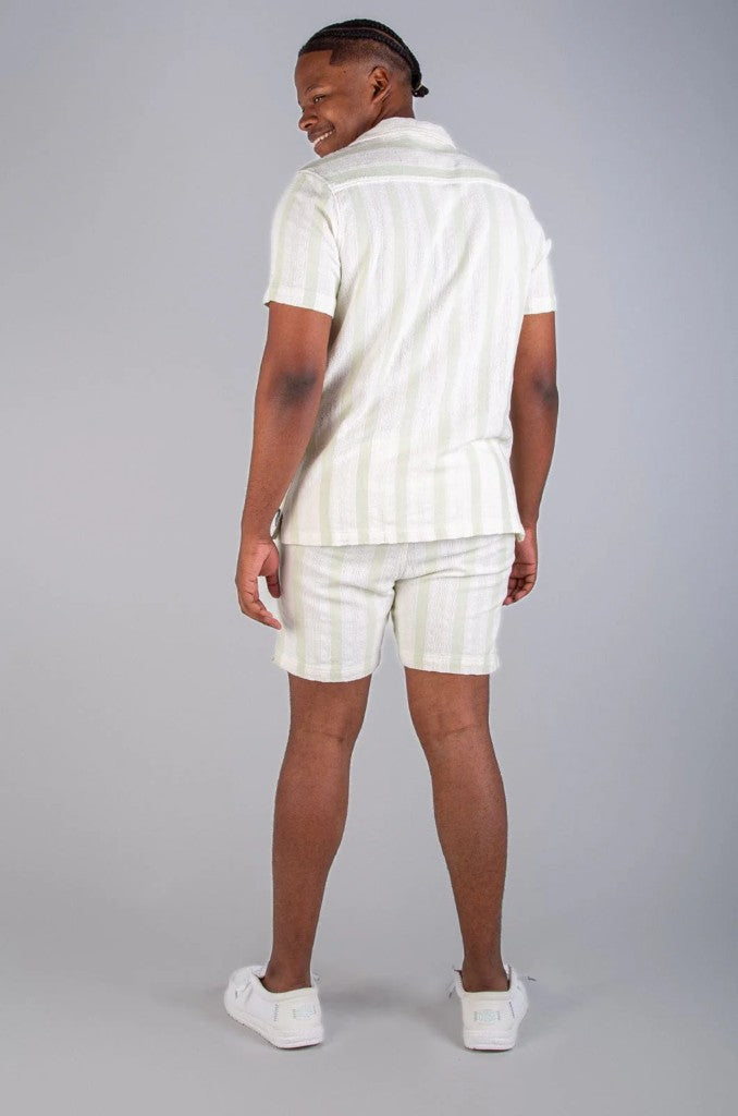 Zak Cotton Woven Shirt in Green Stripe