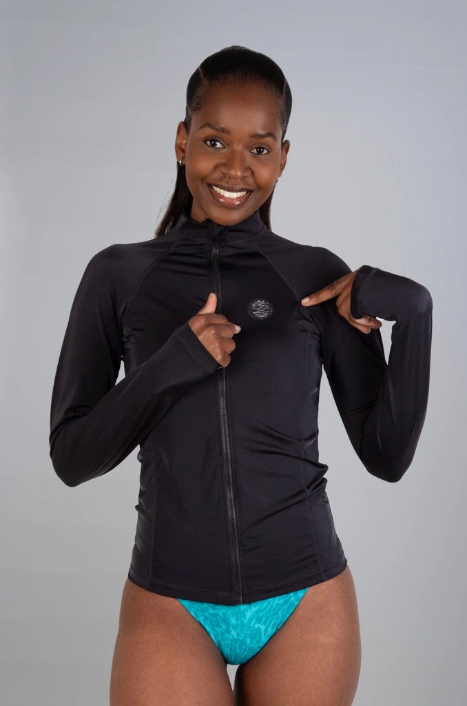 Harpy Ladies LS Zip Rashie  in Black