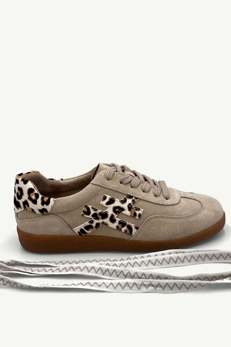 Lumi Suede Sneaker in Taupe / Leopard