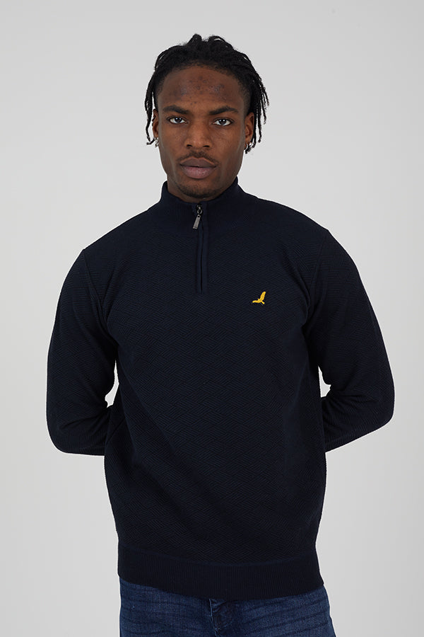 Agassi Ribbed 1/4 Zip in Navy