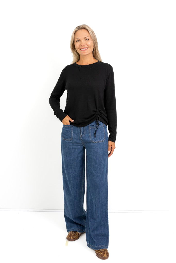 Moreno One Button Side Tie Knit in Black