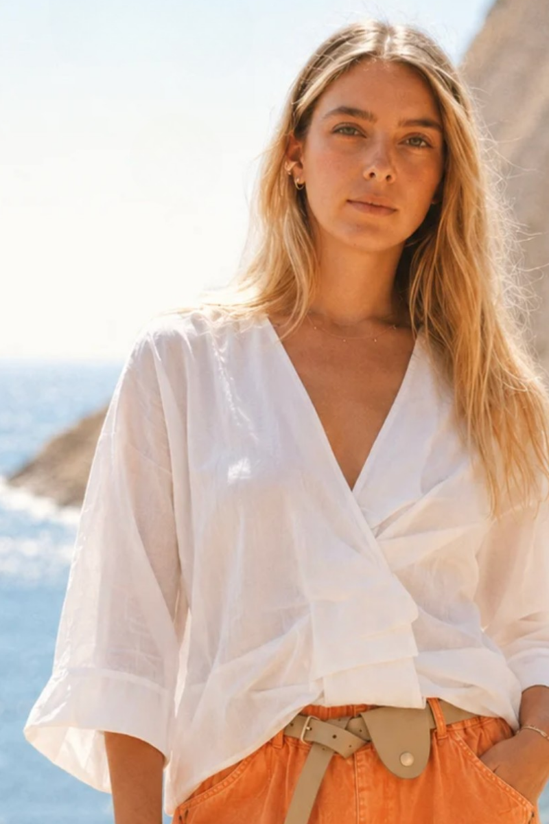 Cotton Tuck Blouse in White