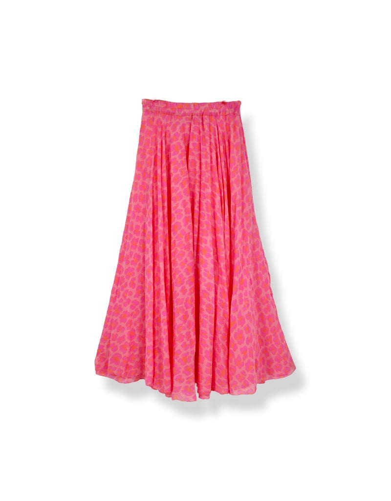 Full Circle Cotton Voile Skirt in Pink Lumo